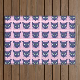 Retro Modern Periwinkle Cats Pink Mini Outdoor Rug