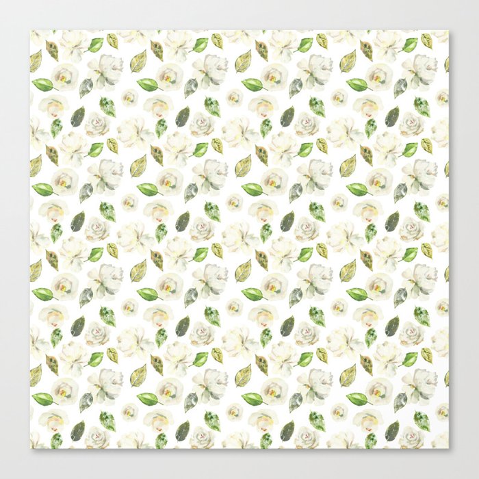 Watercolor ivory white green spring flowers Canvas Print