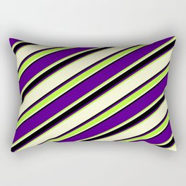 [ Thumbnail: Indigo, Light Green, Light Yellow, and Black Colored Stripes Pattern Rectangular Pillow ]
