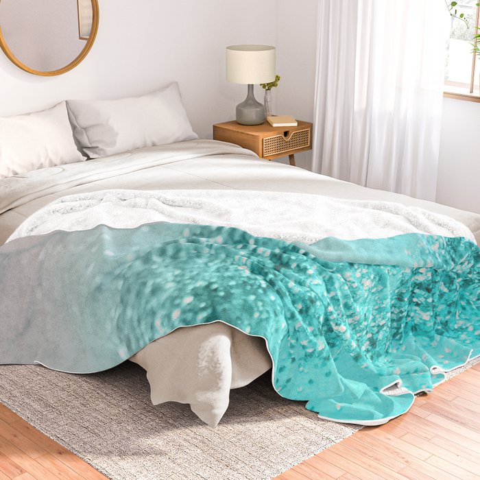 Silver Gray Aqua Teal Ocean Glitter 1 Shiny Decor Art Society6 Throw Blanket By Anitabellajantzart Society6