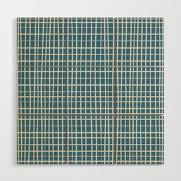 Irregular Grid Pattern in Boho Blue and Beige Wood Wall Art