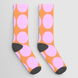 Pink On Orange Polka Dots Retro Modern Abstract Pattern Socks