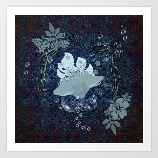 Surfing, surfboard with flowers Art Print