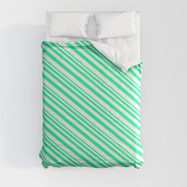 [ Thumbnail: Green and Mint Cream Colored Striped/Lined Pattern Comforter ]