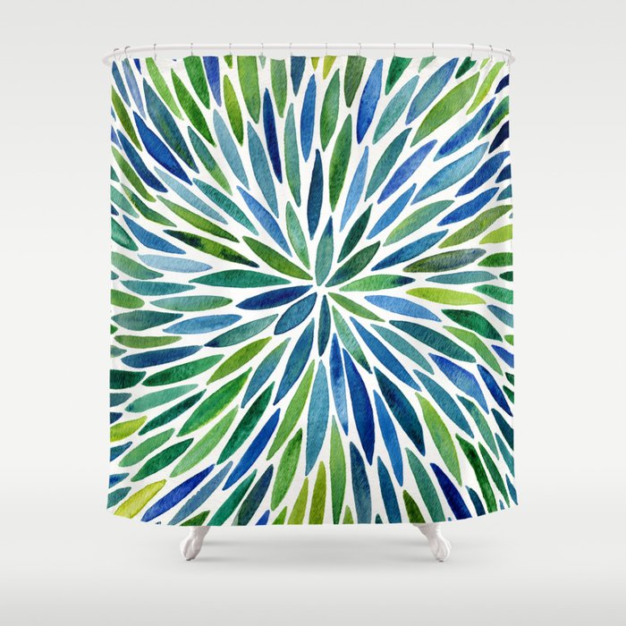 Watercolor Burst – Blue & Green Shower Curtain