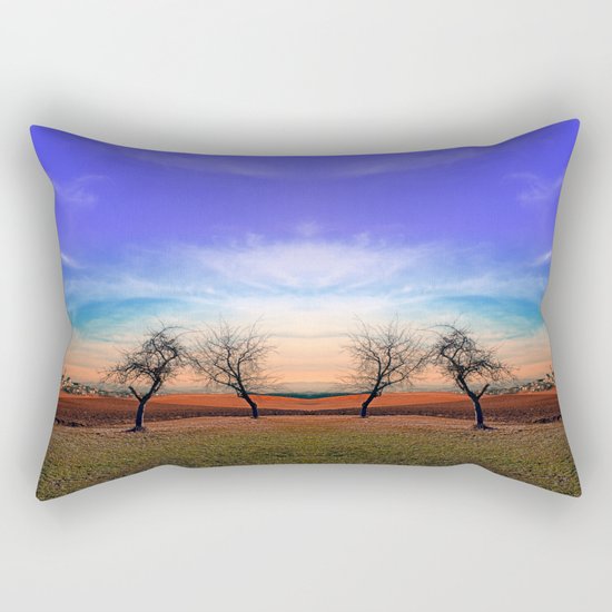 Trees, sunset, clouds, panorama and village | landscape photography Rectangular Pillow