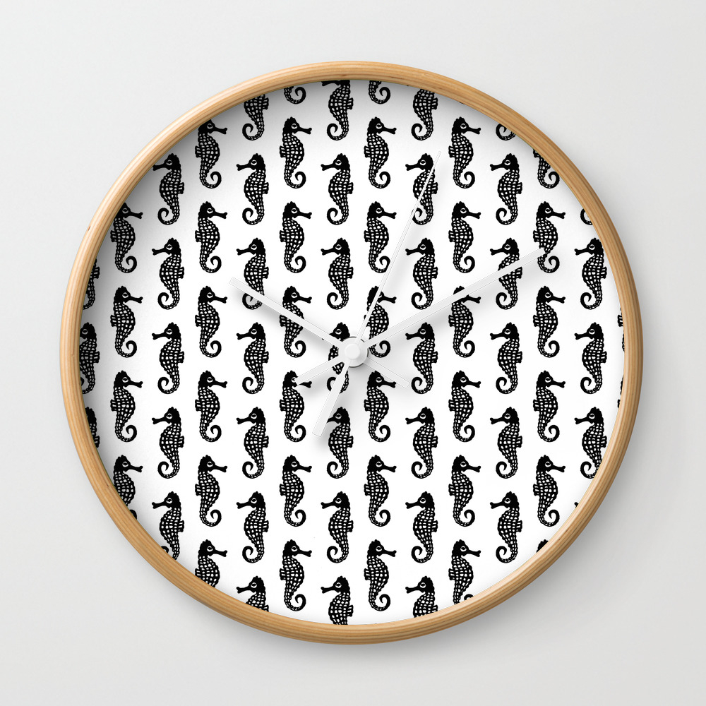 Seahorses Black And White Minimal Pattern Print Hand Drawn Nature