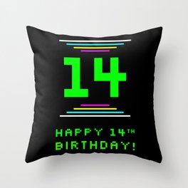 [ Thumbnail: 14th Birthday - Nerdy Geeky Pixelated 8-Bit Computing Graphics Inspired Look Throw Pillow ]