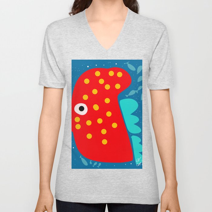 Red Fish illustration for kids V Neck T Shirt