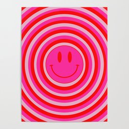 Large Pink and Red Hypnotic Vsco Smiley Face Poster