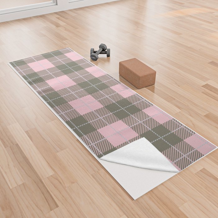 Pink and grey gingham checked Yoga Towel