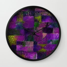 Terraced garden tropical floral Tuscany purple and gold abstract landscape painting by Paul Klee Wall Clock