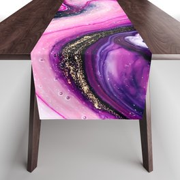 Purple swirls marble with glitter gold Table Runner