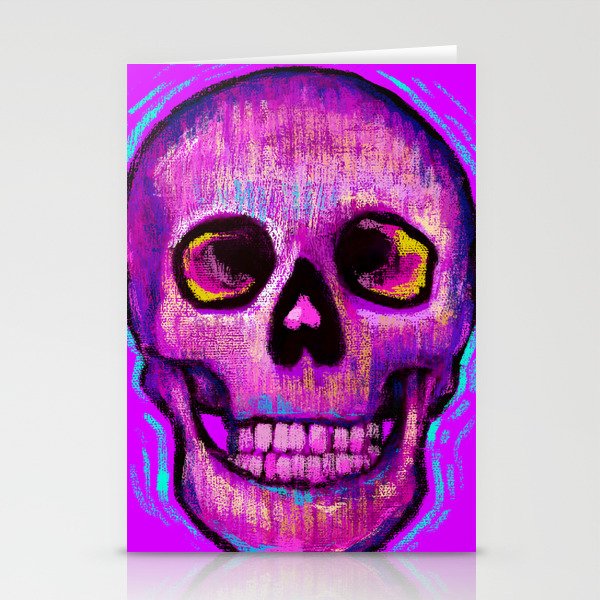 Fantasy colorful art with pink skull symbol in surreal impressionism style Stationery Cards
