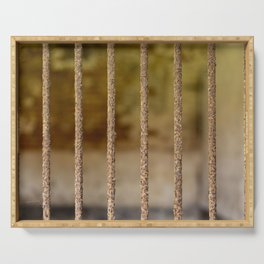 Close-up of rusty prison cell bars with shallow focus Serving Tray