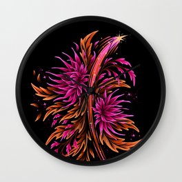 Floral Supernova - Orange Magenta Wall Clock