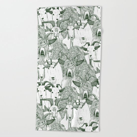 just goats dark green Beach Towel