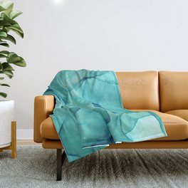 Turquoise Ink Waves Abstract Alcohol Ink Throw Blanket