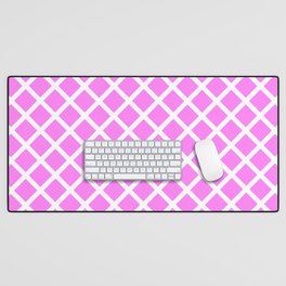 Lattice Trellis Diamond Geometric Pattern Rose Pink and White Desk Mat