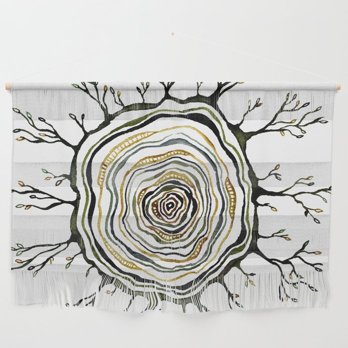 Watercolor Tree Ring Roots Wall Hanging