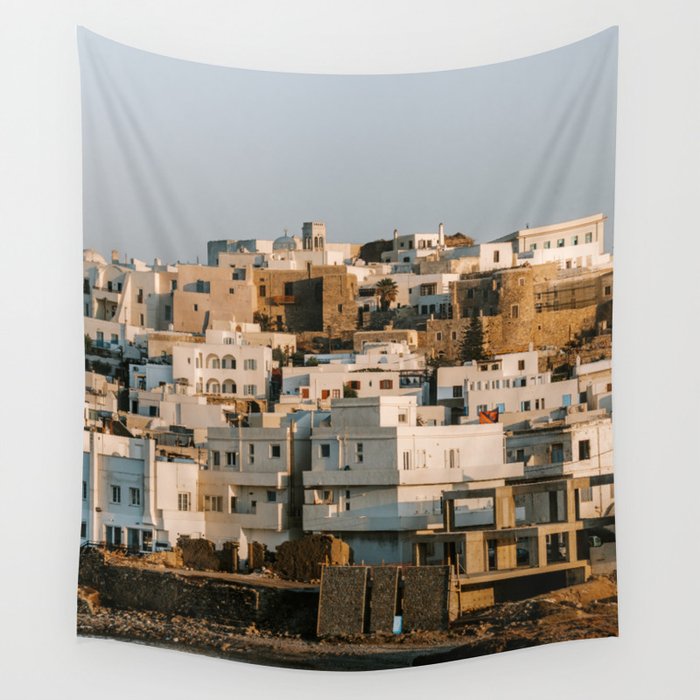 Sunset over the Greek City of Chora, Naxos | Colorful and White Houses | Travel & Summer Photography in Greece Wall Tapestry