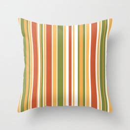 Retro Stripes - Mid Century Modern 50s 60s 70s Pattern in Green, Orange, Yellow, and White Throw Pillow