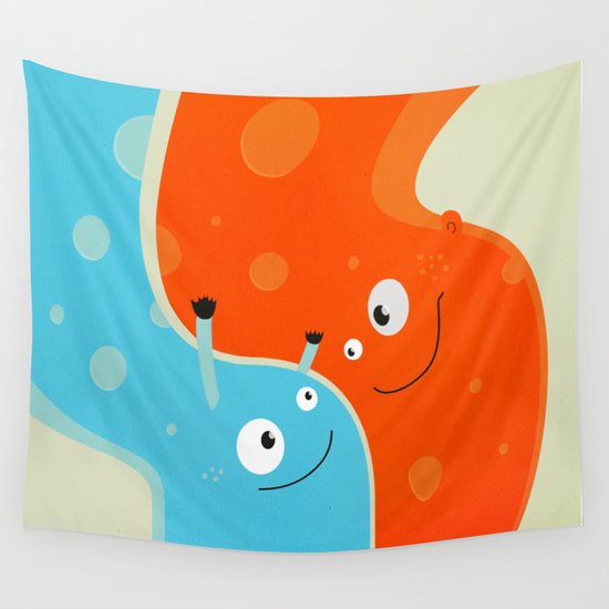 Hugging Cute Cartoon Characters Wall Tapestry