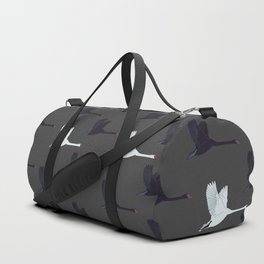 Flying Elegant Swan Pattern on Dark Grey Background Duffle Bag