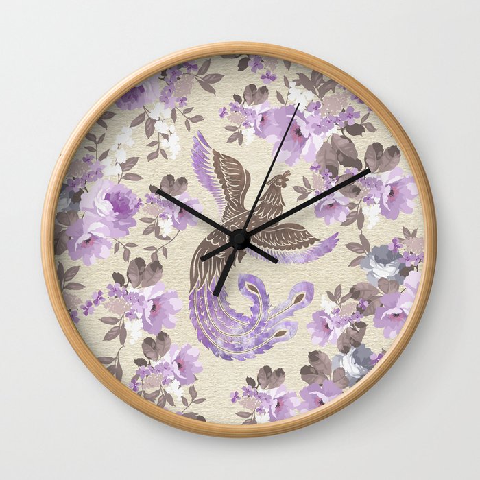 Phoenix Bird with watercolor flowers Wall Clock