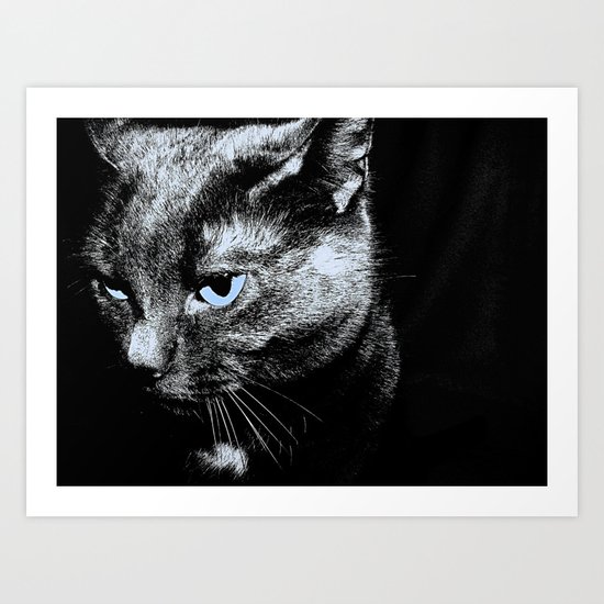 Black And White Cat With Blue Eyes Art Print By Lindatomei Society6