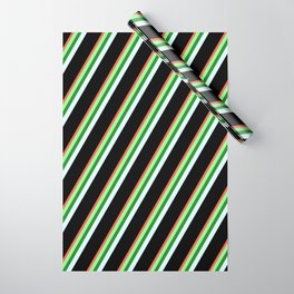 [ Thumbnail: Red, Green, Forest Green, Light Cyan, and Black Colored Stripes/Lines Pattern Wrapping Paper ]