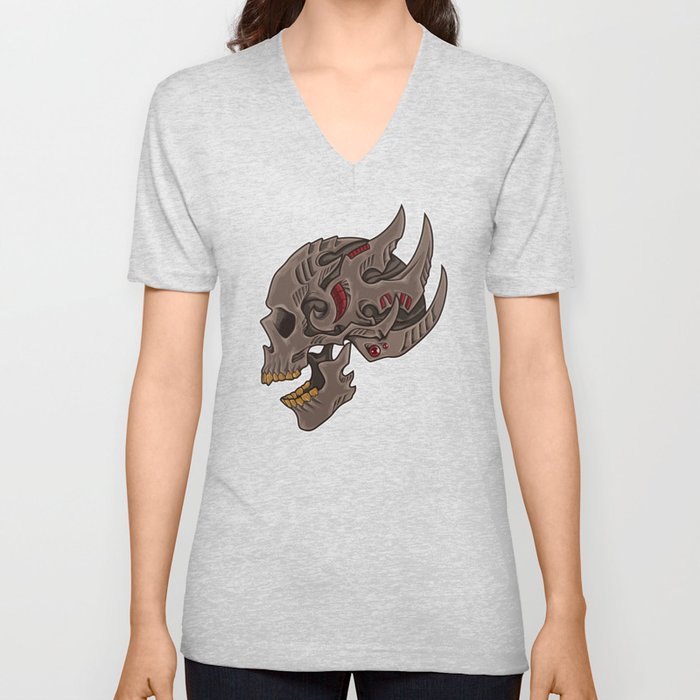 Cyberpunk Skull Futuristic Death Tribal Unisex V Neck By