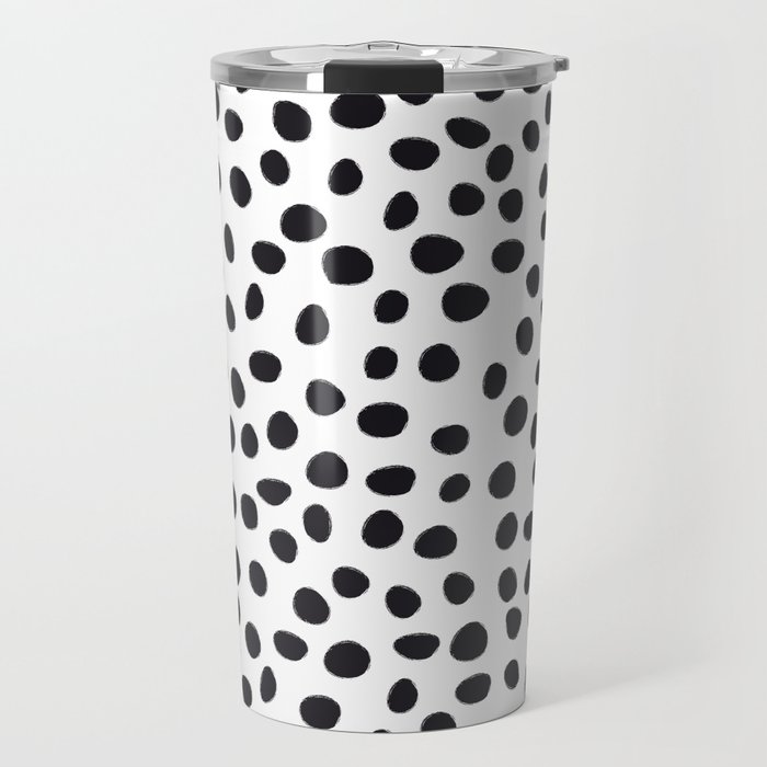 Hand Drawn Polka Dots, Spots Black &  White Travel Mug
