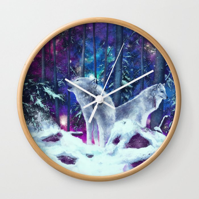 white wolf in the forest Wall Clock
