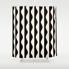 Retro Wavy Lines Pattern in Black & White Shower Curtain