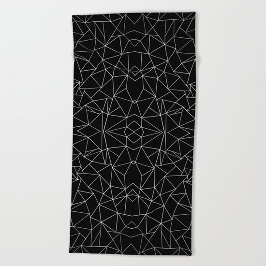 Abstract Collide Outline White on Black Beach Towel