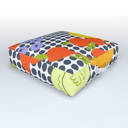 Modern Spring Fruits And Vegetables Salad Navy Dots Outdoor Floor Cushion