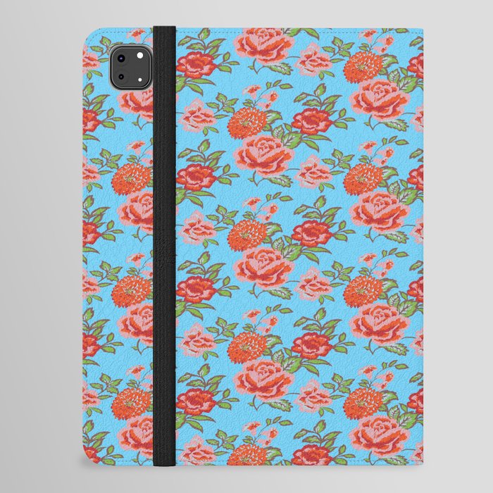 Rose Floral Pattern on Blue iPad Folio Case