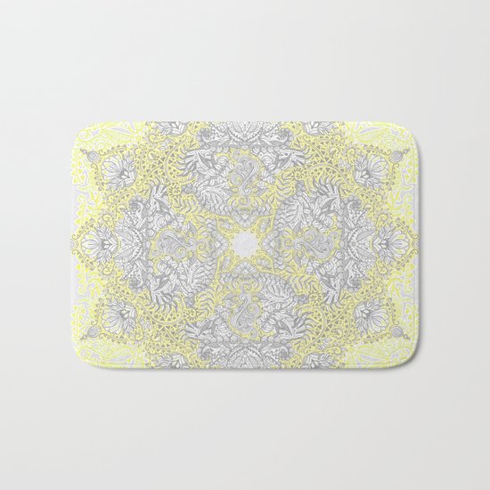 Sunny Doodle Mandala in Yellow & Grey Bath Mat