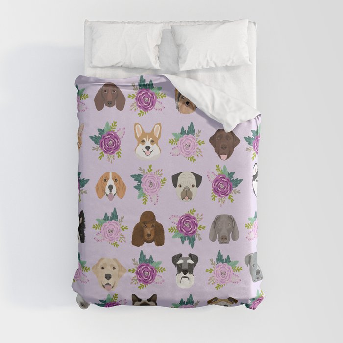 Dogs and cats pet friendly floral animal lover gifts dog breeds cat person Duvet Cover