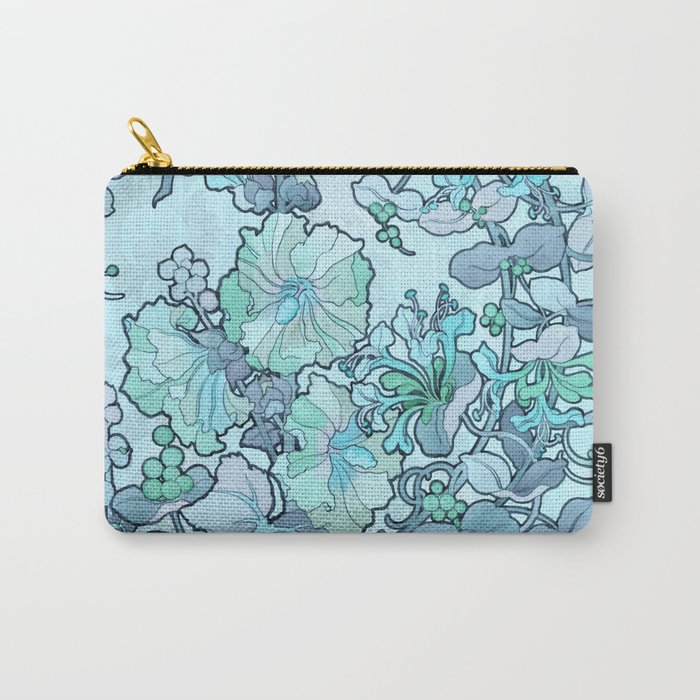 Alphonse Mucha "Printed textile design with hollyhocks in foreground" (edited blue) Carry-All Pouch