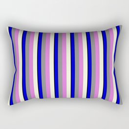[ Thumbnail: Vibrant Black, Blue, Grey, Orchid, and Beige Colored Striped/Lined Pattern Rectangular Pillow ]
