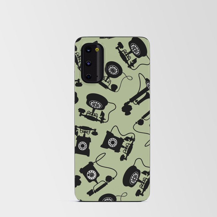 Black Vintage Rotary Dial Telephone Pattern on Sage Green Android Card Case