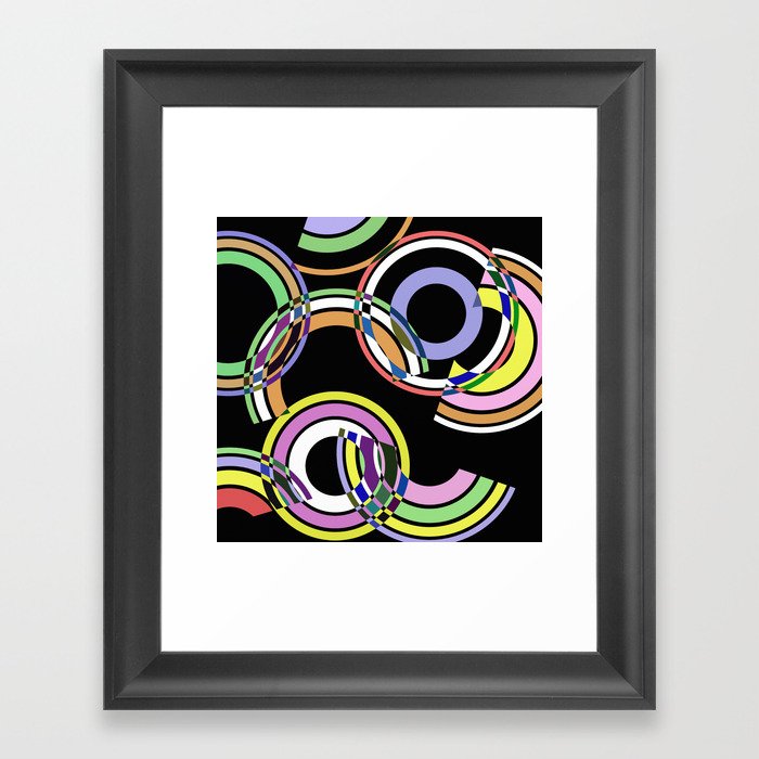 Retro 5 - Rings And Rainbows, abstract, pastel, geometric, artwork Framed Art Print
