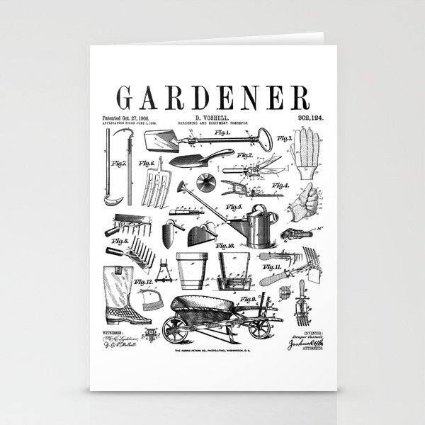 Gardener Gardening Garden Plant Tools Vintage Patent Print Stationery Cards