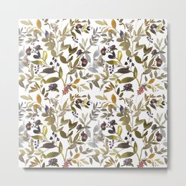 Watercolor Autumn Leaves Pattern On White Background Metal Print