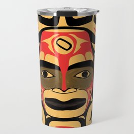 Flat style icon with tribal mask symbol. Native American Indian drawing. Indigenous  symbol. Travel Mug