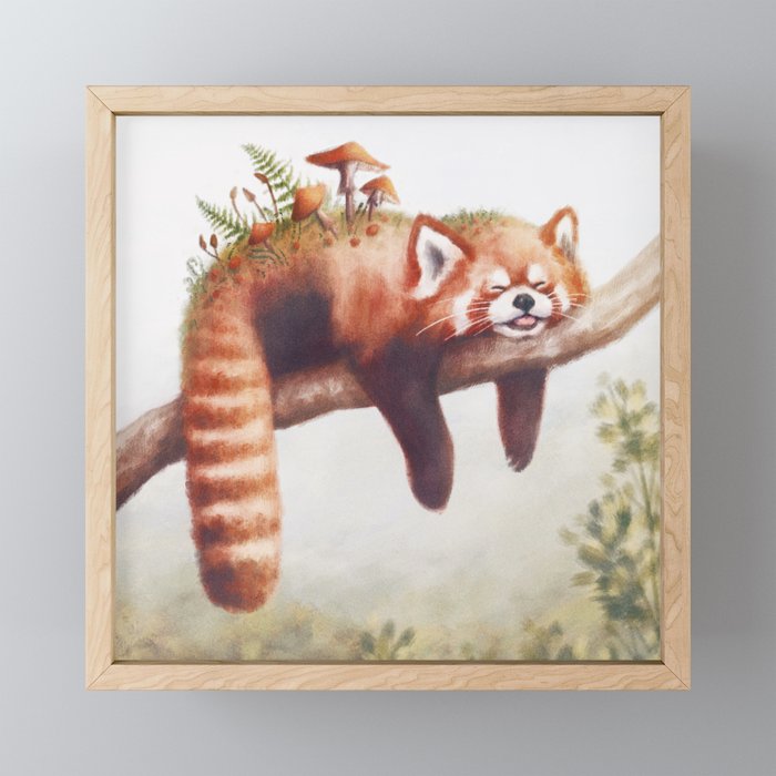 Sleepy Red Panda Framed Mini Art Print