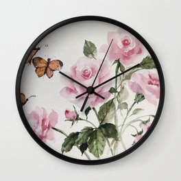 Pink Roses Wall Clock