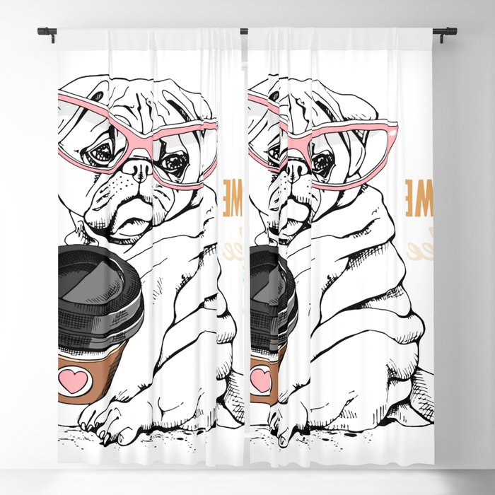 Cute Pug Puppy Pink Glasses Plastic Pug Lover Blackout Curtain